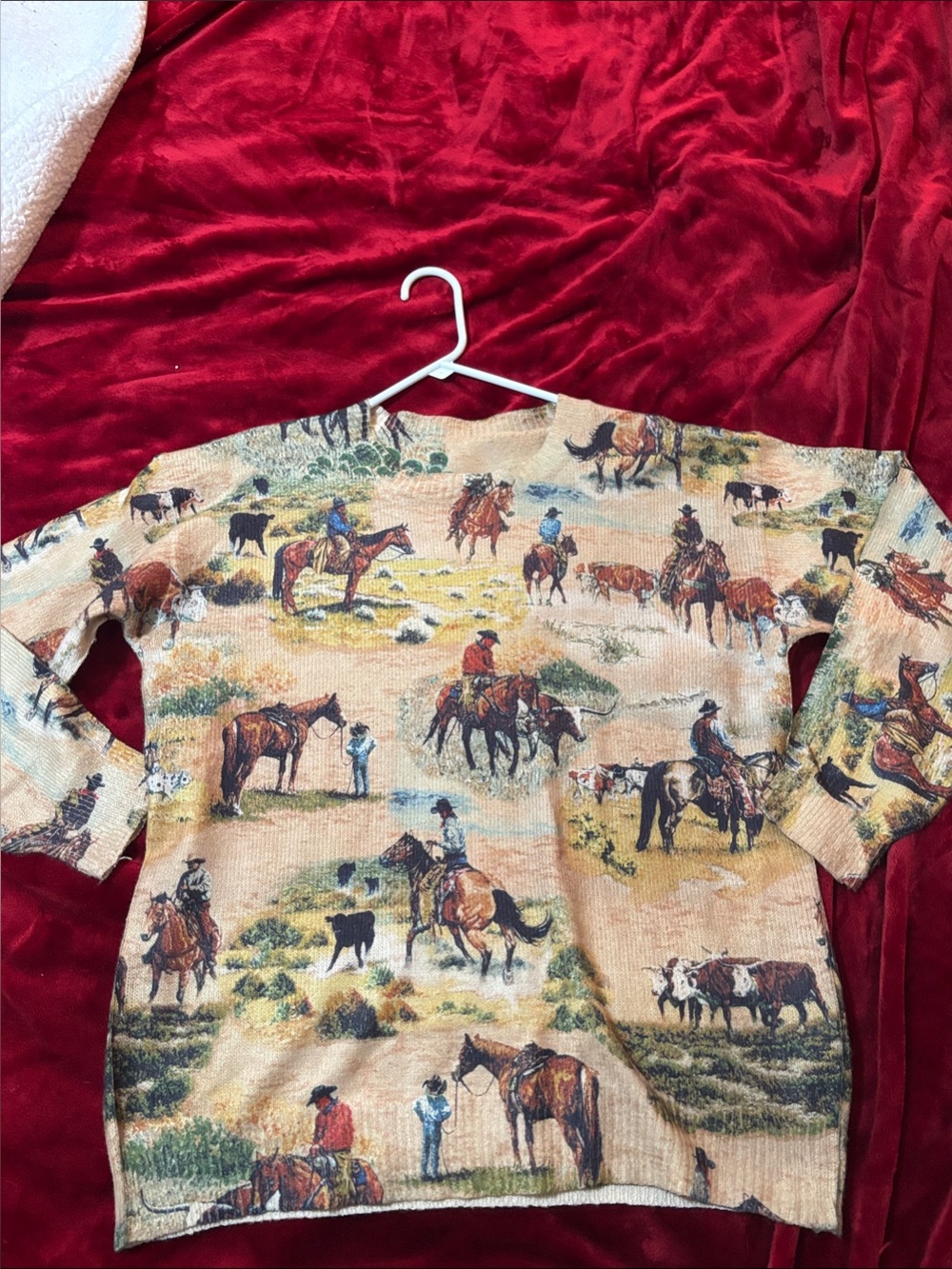 Western Cowboy Print Sweater size large - Picture 5 of 7